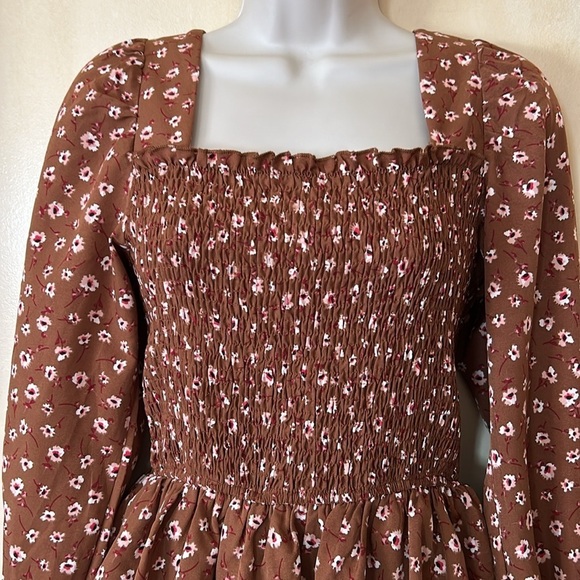 Kirundo brown floral smocked ruffle dress size S - Picture 2 of 9